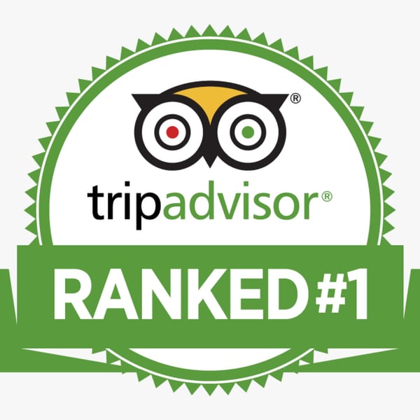 TripAdvisor logo with text "tripadvisor RANKED #1" on a green and white badge.
