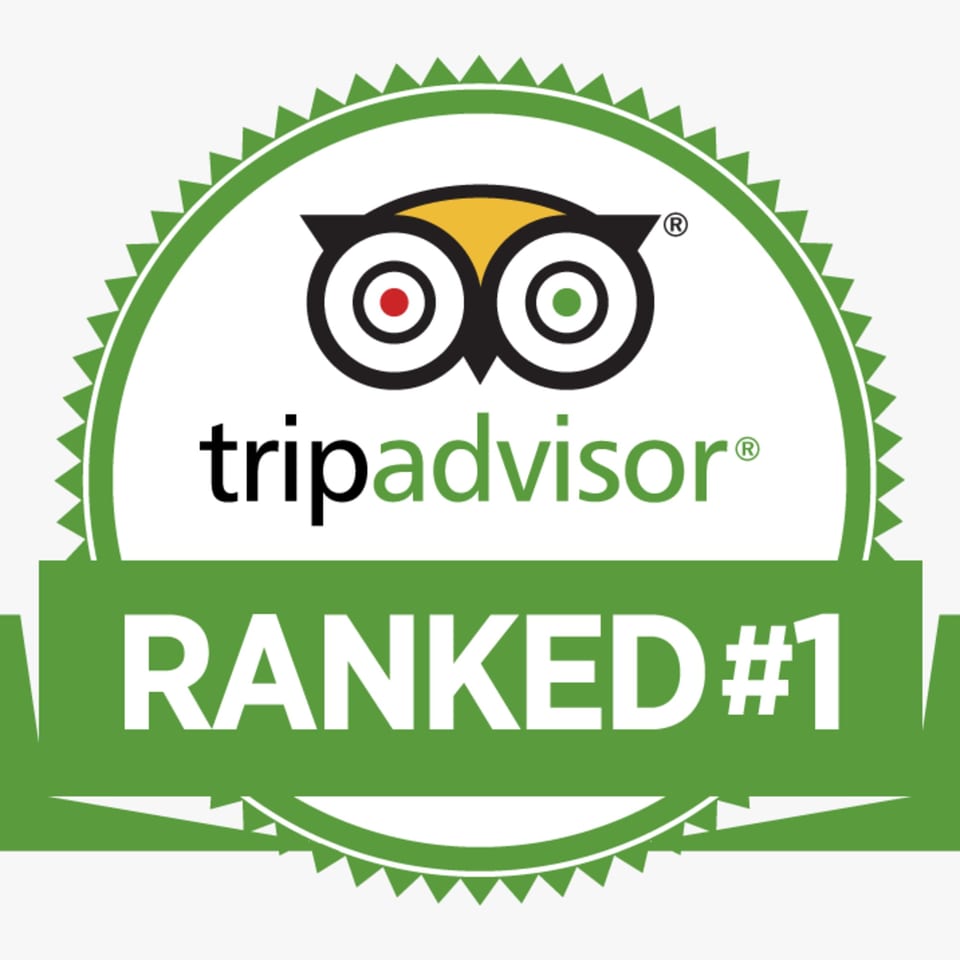 TripAdvisor logo with text "tripadvisor RANKED #1" on a green and white badge.
